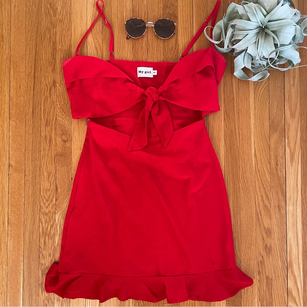 Red Tie Front Mini Dress